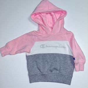 Baby Champion hoodie. Pink/white/grey  size 12m